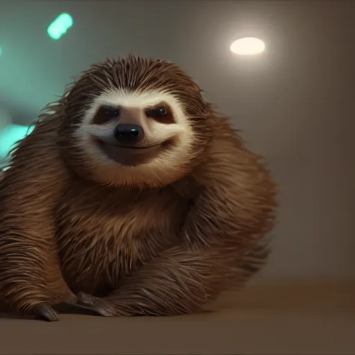 Image similar to sonic the hedgehog as a sloth, weta hyperrealism cinematic lighting and compositon