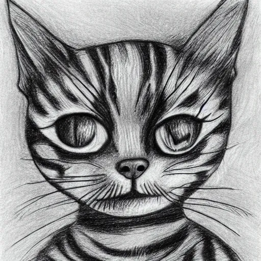 Image similar to a pencil drawing of a kitten, in the style of junji ito