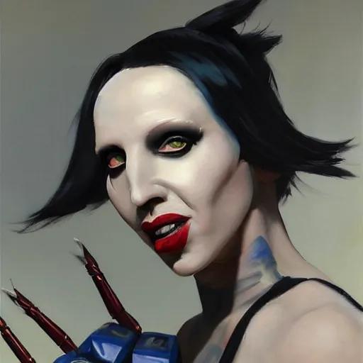 Image similar to Greg Manchess portrait painting of Marilyn Manson as Overwatch character, medium shot, profile picture, Organic Painting, sunny day, Matte Painting, bold shapes, hard edges, street art, trending on artstation, by Huang Guangjian and Gil Elvgren and Sachin Teng