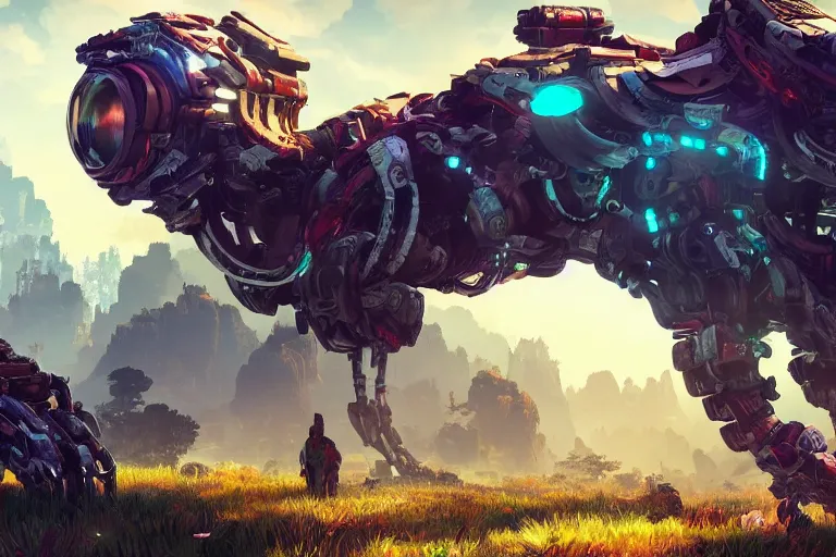 Image similar to snapmaw machine mecanical creature robot of horizon forbidden west horizon zero dawn bioluminiscence global illumination ray tracing hdr fanart arstation by ian pesty and alena aenami artworks in 4 k