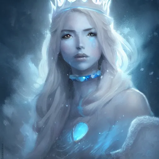 Image similar to cold portrait of a beautiful young ice queen wearing ice crown, epic fantasy style, in the style of Greg Rutkowski, hearthstone artwork