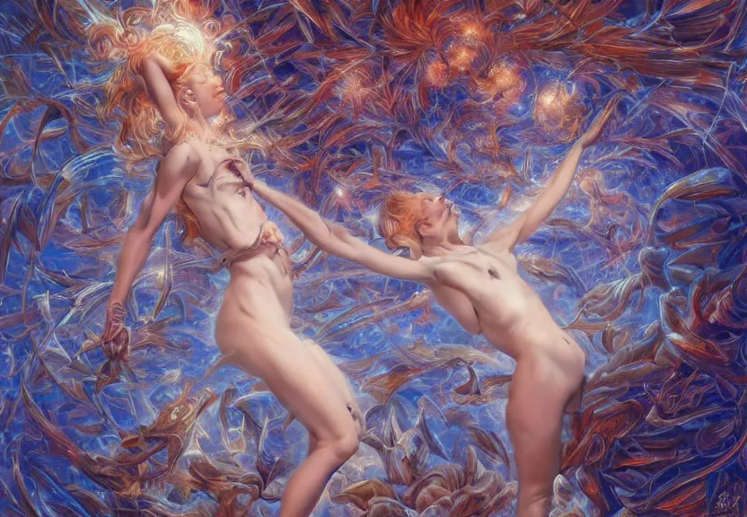 Prompt: Dream-state, A journey through the portal of illusion ; by hajime sorayama; 4K; Surrealism fractal with sounds edges and painterly style; perfect composition; fine details; epic brushwork; in nature