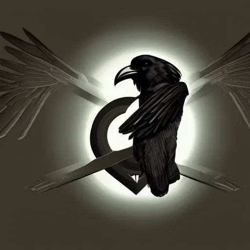 Image similar to halo 2 emblem depicting a raven with a halo, with professional lighting, concept art, vector art, 8 k, highly detailed, artstation