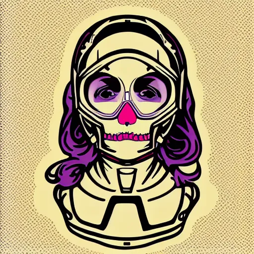 Image similar to astronaut female skull portrait in the style of and Alphonse Mucha and Disney illustration pop art