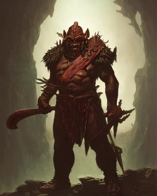 Image similar to a dnd orc warrior by thomas cole and wayne barlowe