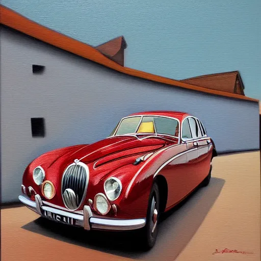 Image similar to jaguar mark 2, oil painting, modernism style, highly detailed