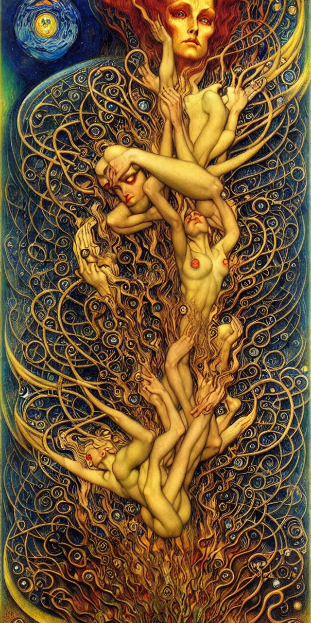 Image similar to Divine Chaos Engine by Karol Bak, Jean Delville, William Blake, Gustav Klimt, and Vincent Van Gogh, symbolist, visionary