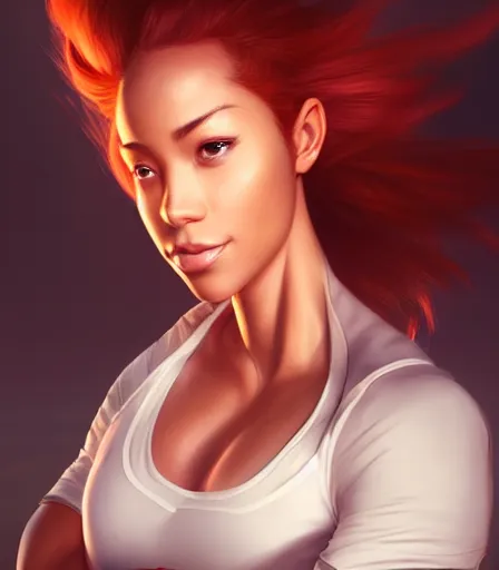 Image similar to beautiful portrait of a gorgeous personal trainer who looks like Humba Wumba , character design by charlie bowater, ross tran, artgerm, and makoto shinkai, detailed, soft lighting, rendered in octane