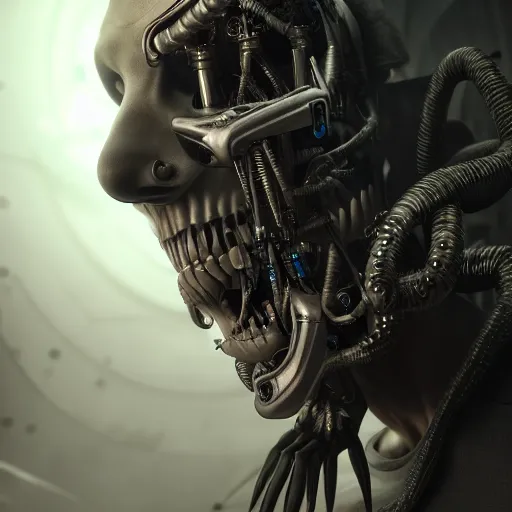 Image similar to Sinister Cyborg Villain, ultra realistic, concept art, intricate details, eerie, highly detailed, photorealistic, octane render, 8k, unreal engine