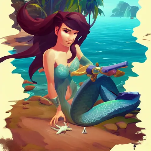 Image similar to painting mermaid treasure on sea of thieves game avatar hero smooth face median photoshop filter cutout vector, behance hd by jesper ejsing, by rhads, makoto shinkai and lois van baarle, ilya kuvshinov, rossdraws global illumination