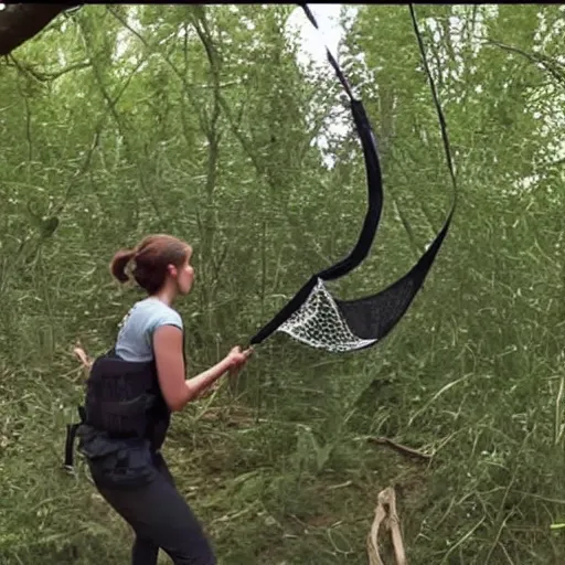 Image similar to trailcam footage of emma watson with a tactical net