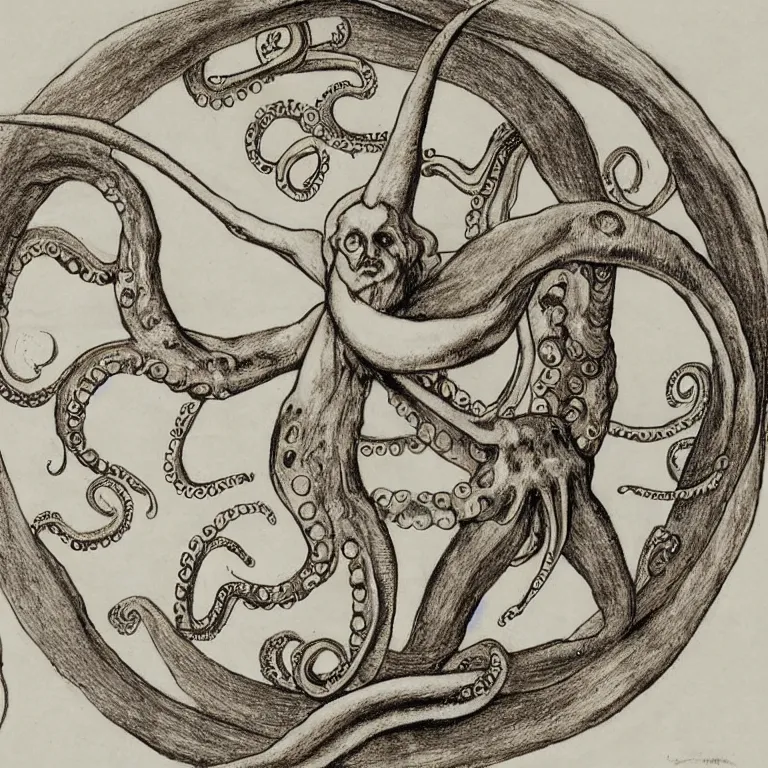 Prompt: Vitruvian Octopus, drawing by Leonardo da Vinci