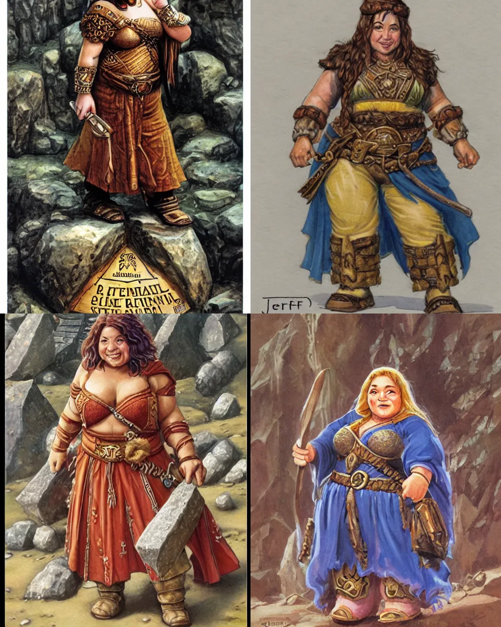 Prompt: female dwarven noblewoman, chubby short stature | by jeff easley