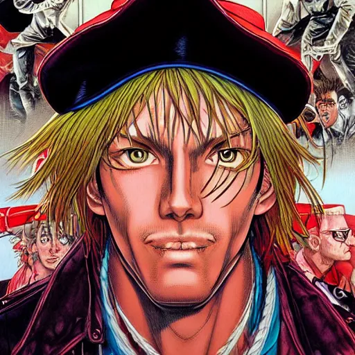 Image similar to portrait closeup of crazy terry bogard, symmetrical, cinematic colors, by yoichi hatakenaka, masamune shirow, josan gonzales and dan mumford, ayami kojima, takato yamamoto, barclay shaw, karol bak, yukito kishiro