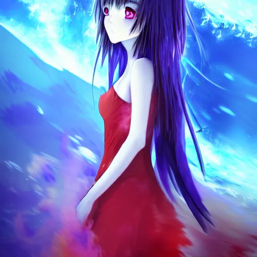 Premium AI Image  an anime girl with glowing red eyes in a dark forest