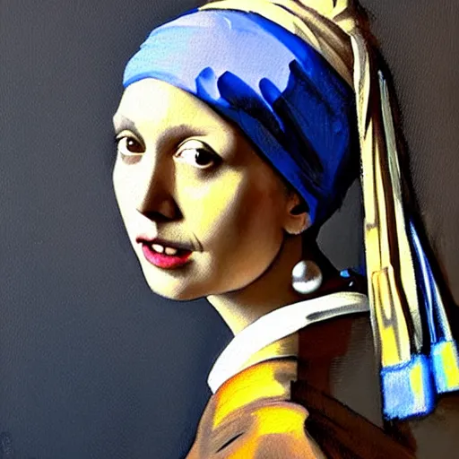 Image similar to greg manchess portrait painting of the girl with the pearl earring with the face of elon musk, medium shot, asymmetrical, profile picture, organic painting, sunny day, matte painting, bold shapes, hard edges, street art, trending on artstation, by huang guangjian and gil elvgren and gerald brom