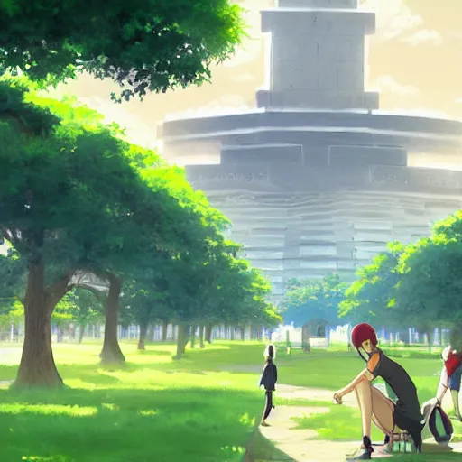 Prompt: luneta park 1 0 0 0 years in the future, painting by makoto shinkai, featured on pixiv, deviantart hd