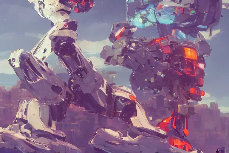 Image similar to mecha whose top half is shaped like a waterlily, bandai box art, behance hd artstation by jesper ejsing, by rhads, makoto shinkai and lois van baarle, ilya kuvshinov, ossdraws, u and loish and laurie greasley, victo ngai, andreas rocha, john harris