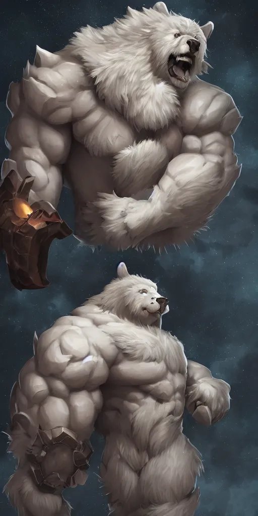 Image similar to volibear the white muscular wild bear with storm on frejlord from league of legends trending on artstation bloom