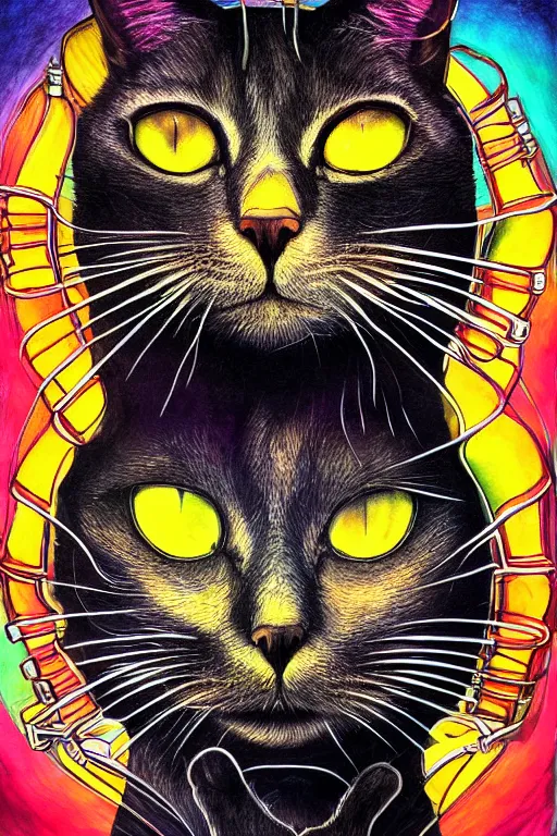 Image similar to portrait of a cat inside a light bulb, modern fine art, dreamscape, intricate, elegant, subsurface scattering, highly detailed, pop art painting, organic acrylic flow art, psychedelic surreal art, acrylic art, watercolor, featured on deviantart, cgsociety