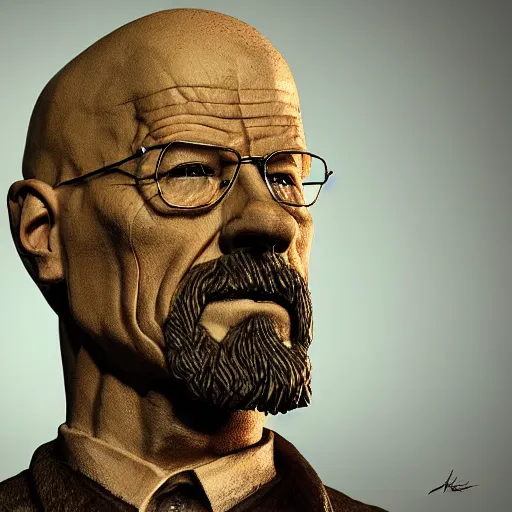 Prompt: professional fantasy art of walter white who crafts a statue of jesse pinkman from clay and dust, professional art, horror art, matte painting, zdislaw beksinski, volumetric lighting, unreal engine 5, very detailed art