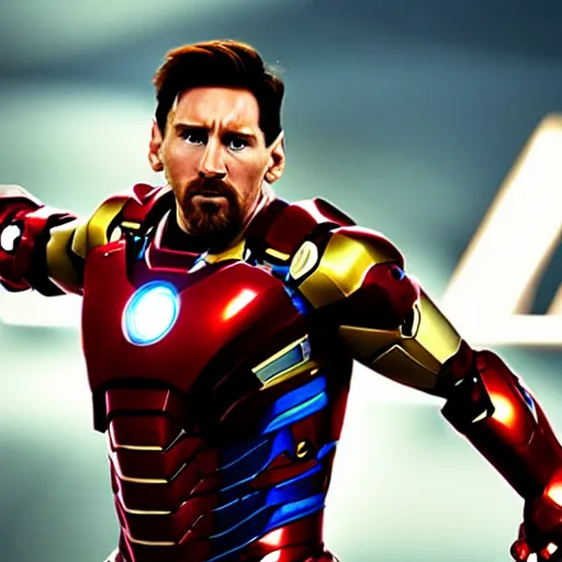 Prompt: Lionel Messi as Ironman in The Avengers, Marvel, Film Still, 35mm dramatic lighting, cinematic, deep focus, styleframe,