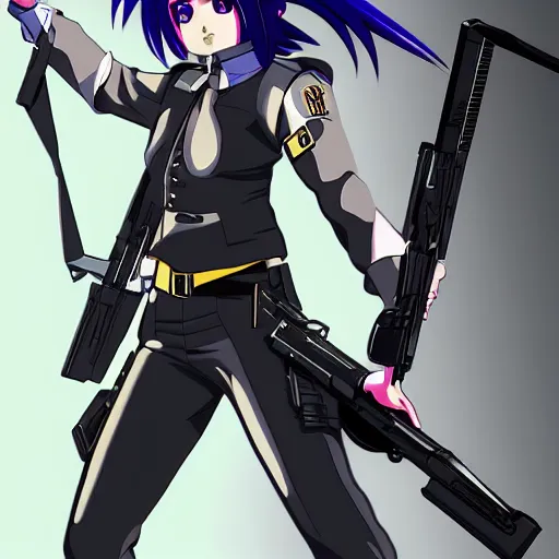 Image similar to Anime Major motoko kusanagi in all black uniform wielding a rifle, digital art