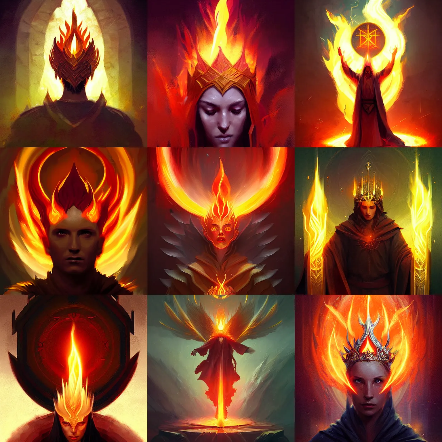 Prompt: holy flame crown spell, digital painting art, fantasy game spell symbol, by greg rutkowski