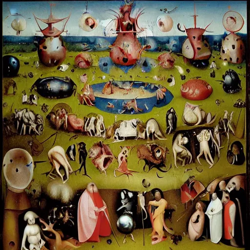 Image similar to additional characters from the garden of earthly delights by hieronymus bosch