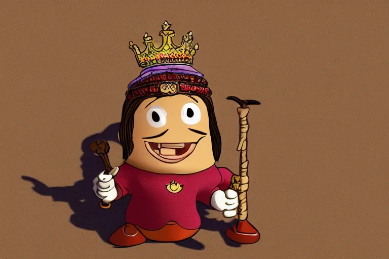 Image similar to pinto bean holding a staff, wearing crown, cartoon character,