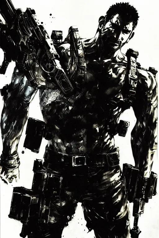 Image similar to chris redfield, painting by yoji shinkawa