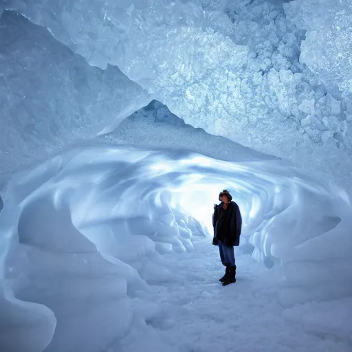 Image similar to icelandic ice caves, night, dark, surreal, creepy,