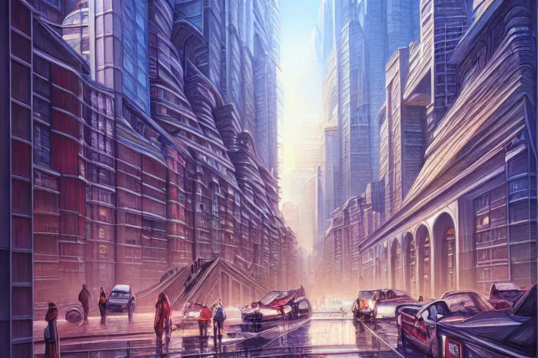 Prompt: painting of a modern city, fine details, magali villeneuve, artgerm, rutkowski