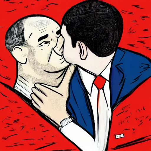 Image similar to benjamin netanyahu kissing naftali bennet, realistic, detailed