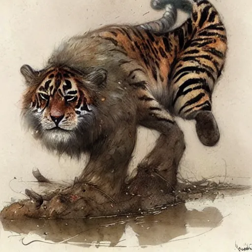 Image similar to ( ( ( ( ( 👨🦱🐯. muted colors. ) ) ) ) ) by jean - baptiste monge!!!!!!!!!!!!!!!!!!!!!!!!!!!