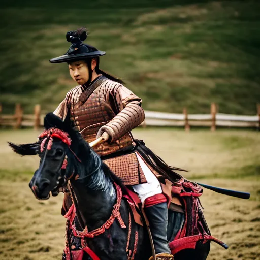 Image similar to Samurai riding a horse, XF IQ4, f/1.4, ISO 200, 1/160s, 8K, RAW, unedited, symmetrical balance, in-frame