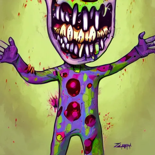 Prompt: colorful illustration of happy zombie, by zac retz and junji ito