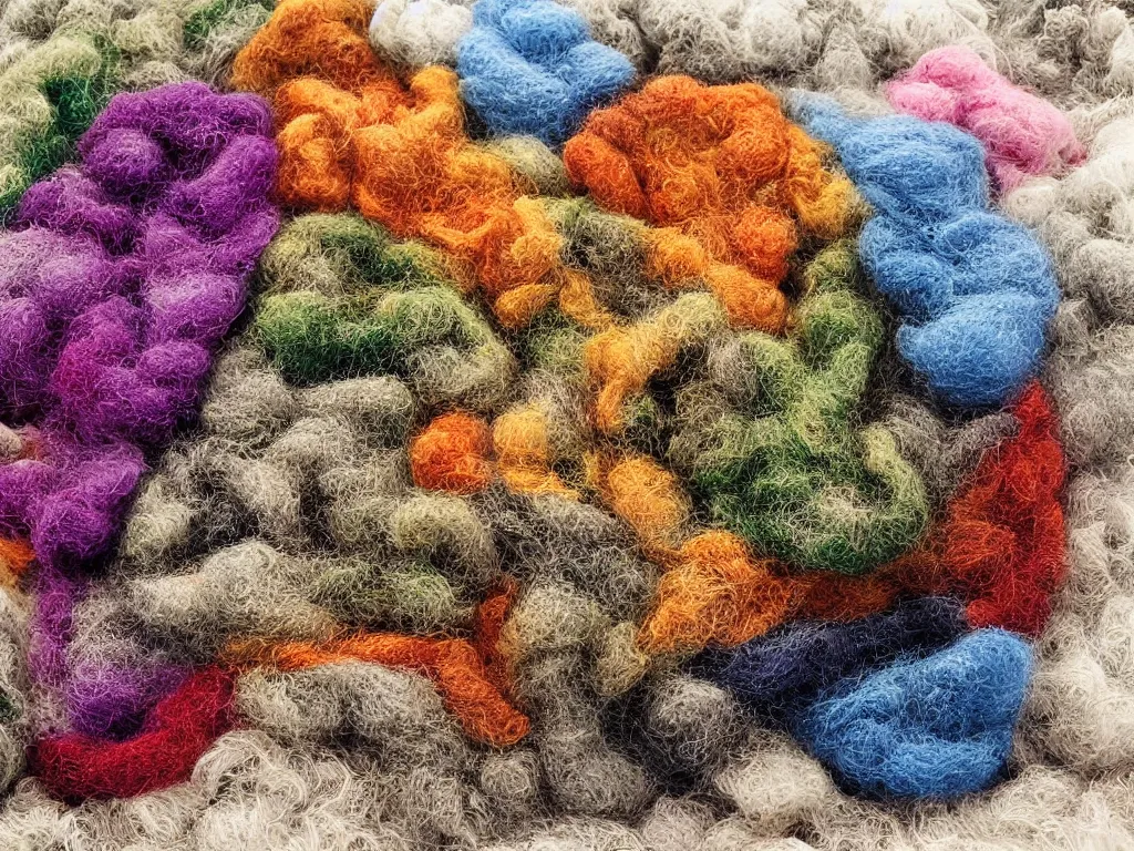 Prompt: yarns fuzzy wool embroidery of nuclear blast