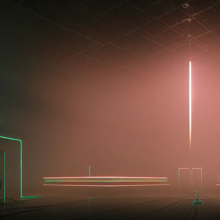 Image similar to an immaculate volumetric lighting octane redshift render of a large rack of beautiful iridescent device at che center of a in a vast modern datacenter, fog, god rays, and nixie tubes by Zdzisław Beksiński and beeple, beautiful modern colors, ultradetailed, 4k ultra