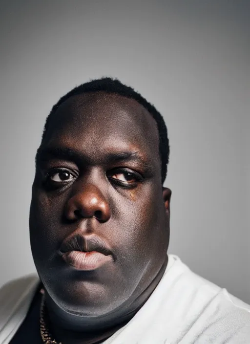 Image similar to DSLR photo portrait still of 50 year old age 50 Notorious BIG at age 50!!!, 85mm f1.8