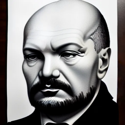 Image similar to hyperrealistic lenin portrait, sharp focus, elegant, highly detailed