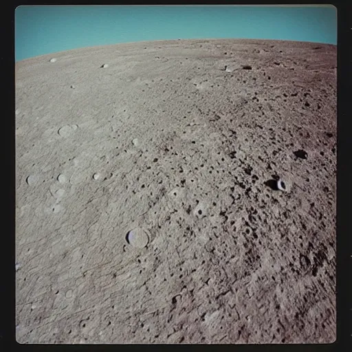 Image similar to the earth rising behind the moon's surface, taken by a polaroid camera.