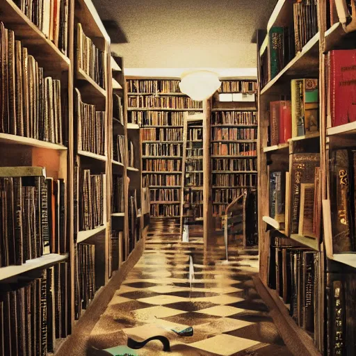 Prompt: surreal, liminal magical library, in a dream, dark, slightly unsettling