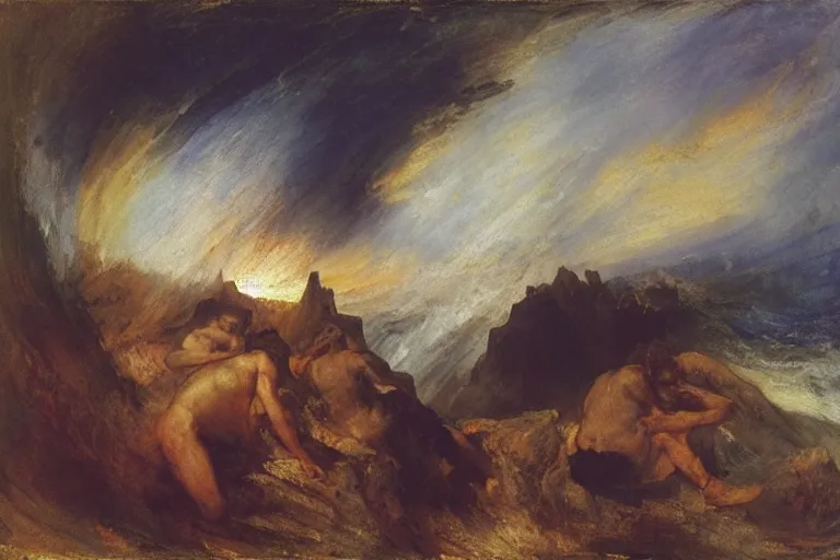 Image similar to oil painting by william turner, by theodore gericault, by caspar david friedrich, by frank frazetta oil painting, romantism, realism, limited palette