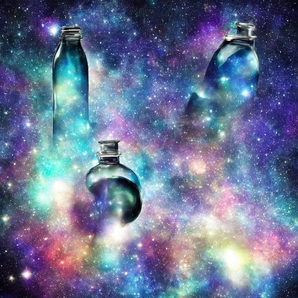 Image similar to Galaxy inside A bottle, water is made of stardust, 🌌,