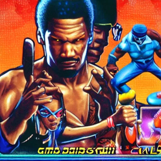 Prompt: portrait of jamie foxx in double dragon video game splash screen