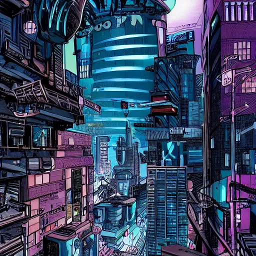 Prompt: A City Landscape of a Cyberpunk utopia, award winning comic book style, hyperdetailed, sharp, intricate