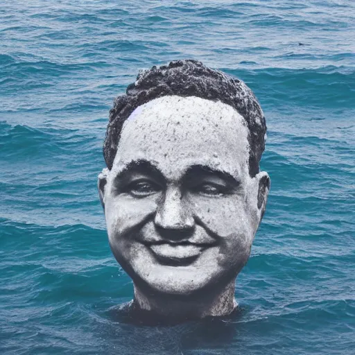 Prompt: giant head in the ocean