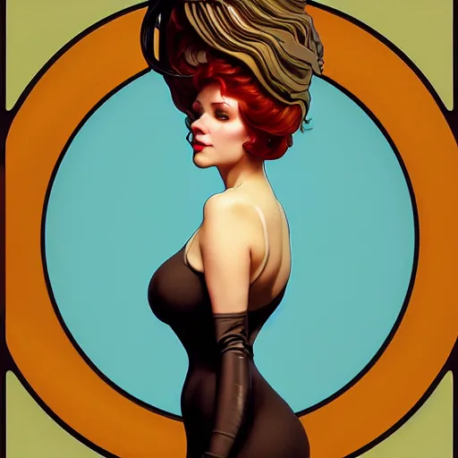 Image similar to curvy woman with a bundt cake head, digital art, cinematic, concept art, 8k, painting, imaginefx, cgsociety, art nouveau, Alphonse Mucha, trending on artstation, wide shot, full shot