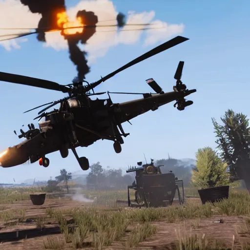 Image similar to apache helicopter in rdr 2 firing missiles